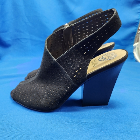 Vince Camuto Kellija Black Suede Open Toe Heels Size 10M - Picture 4 of 11